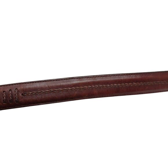 Vtg 90s Mens Cognac Brown Leather Belt Sz 34 Braided Inlay Silver Distressed Buc - Picture 8 of 16